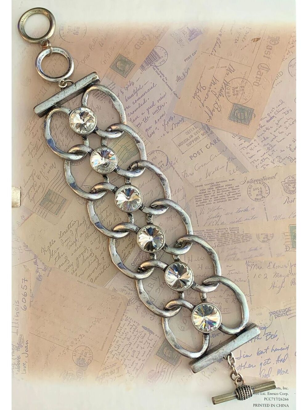 Vintage Chunky Linked Crystal & Silver-Tone Cuff Bracelet